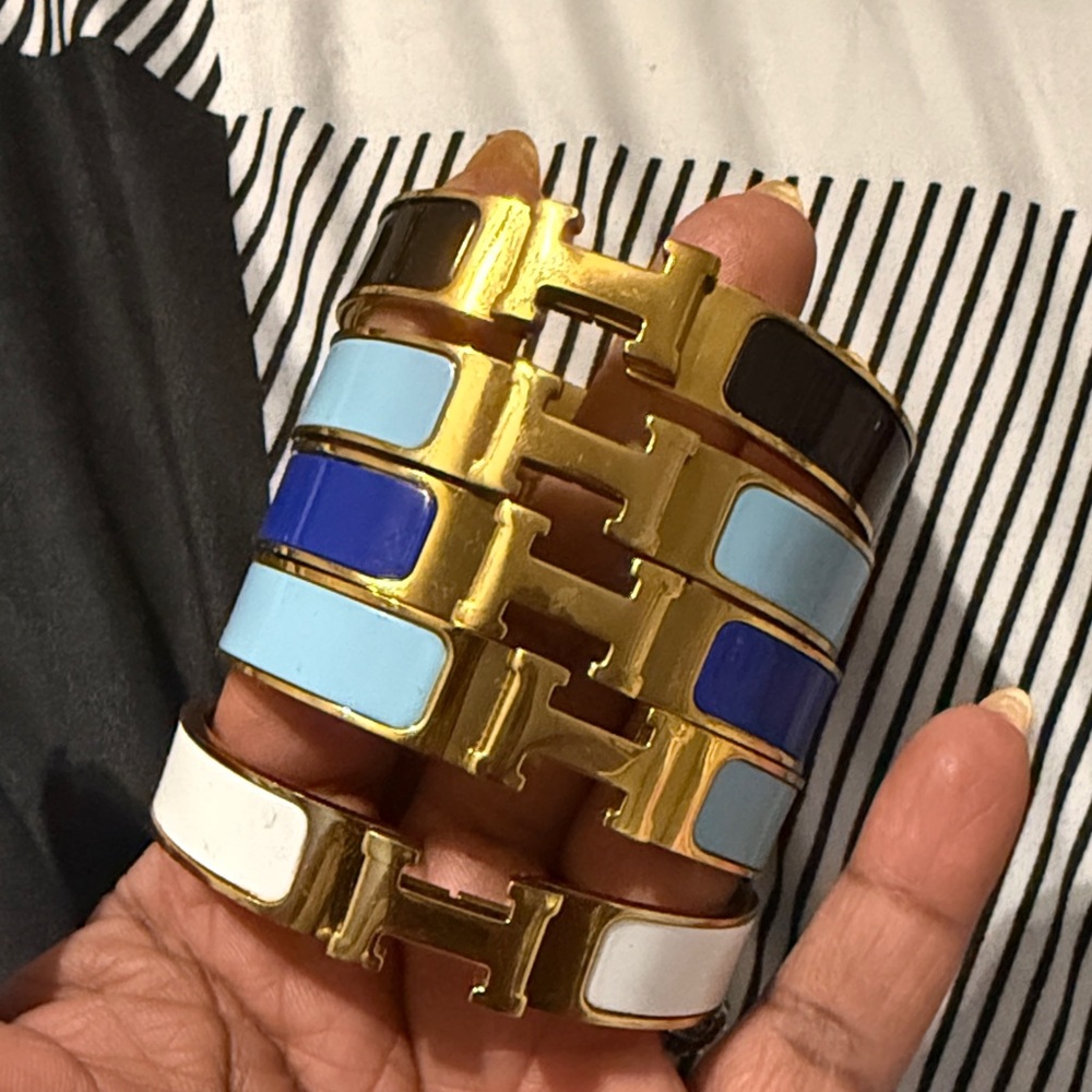 Gold and Enamel H Bracelets